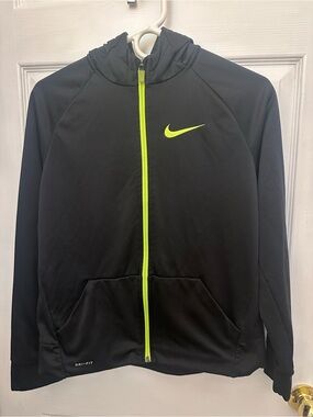 Nike Black and Green Dri-FIT Athletic Zip up Hoodie